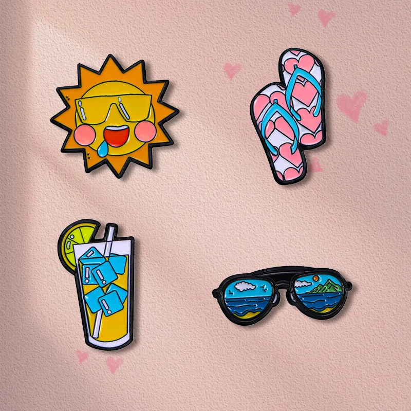 

Summer Beach Vacation Style Pin Badge Alloy Sunglasses Flip Flops Sunflower Brooch for DIY Clothes Bags Hat Scarf T-shirt Jeans