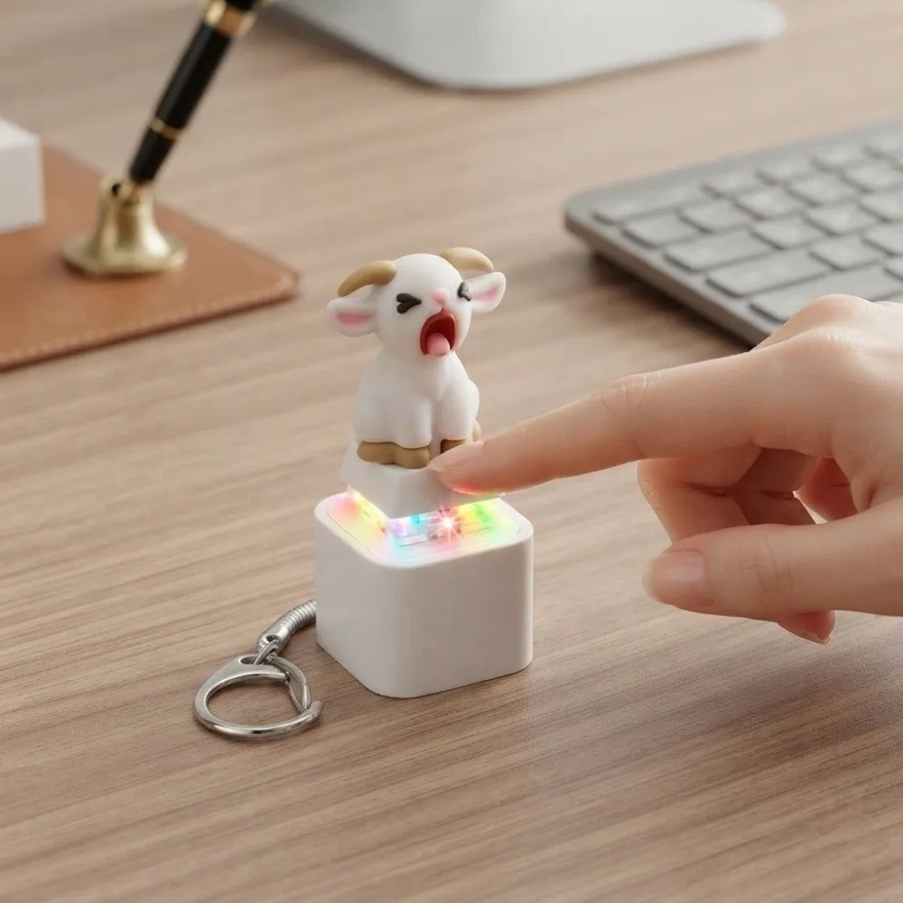 Rechargeable Screaming Goat Key Chain Sound-Effect LED-Glowing Mechanical Key Cap Portable-Clicky Pocket-Sized Sounding Key Ring