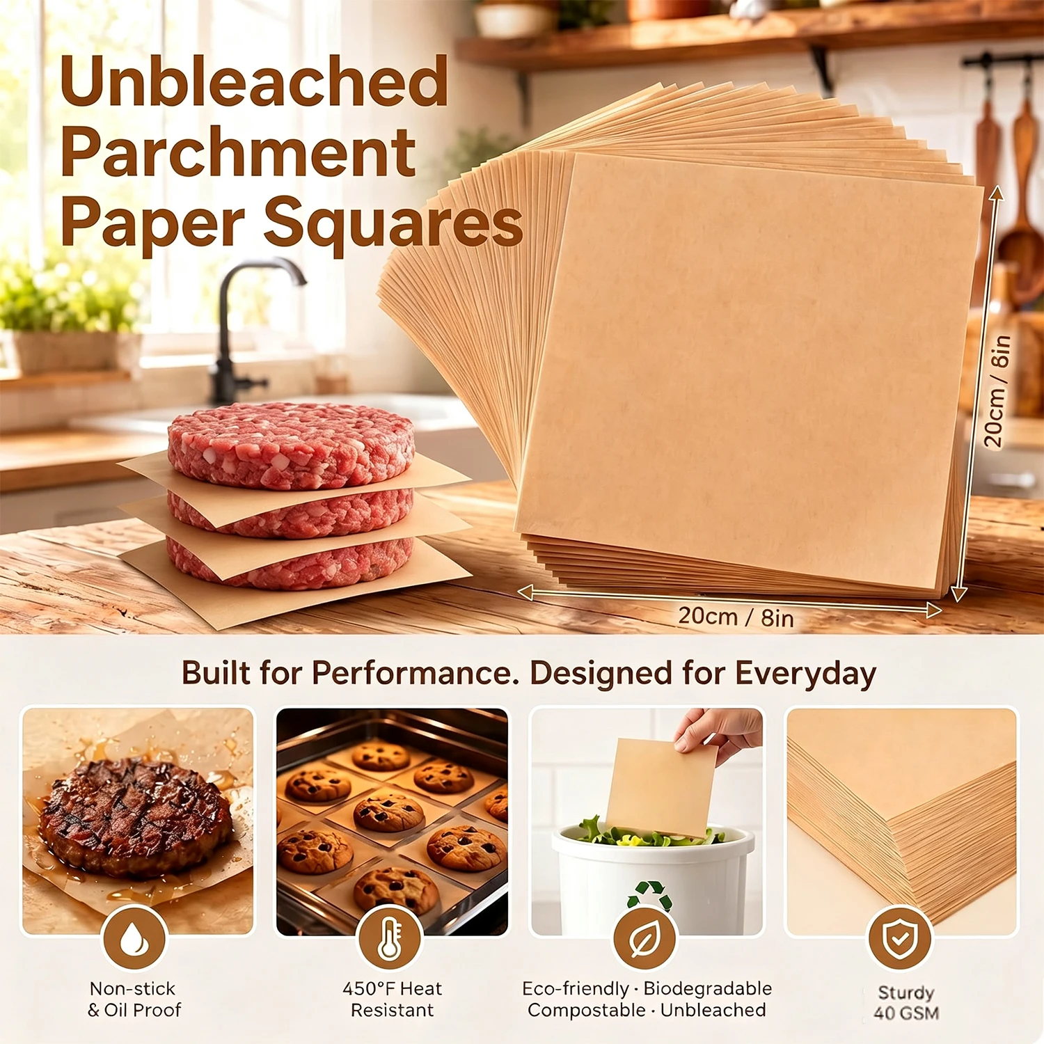 500Pcs Parchment Paper Non-Stick Patty Paper for Fries Baking Freezing& Wrapping- Oven Air Fryer Microwave Safe Kitchen Utensils