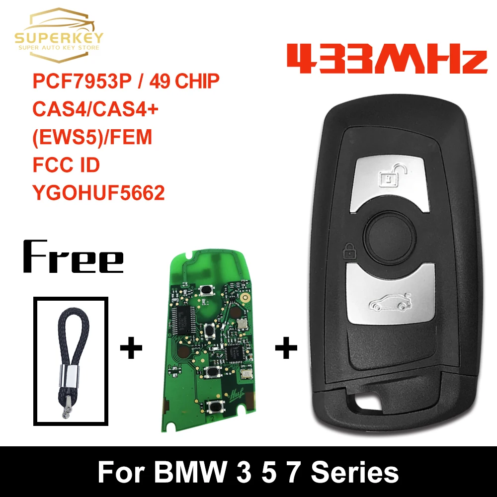 

SUPERKEY OEM 3 Button Smart Card Keyless Entry CAS4 System Remote Car Key For BMW F 5Series 7Series 433MHz PCF7953P YGOHUF5662