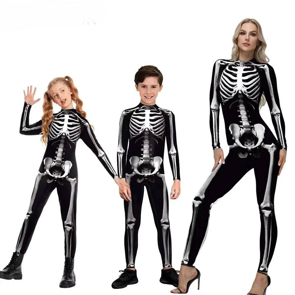 

Боди зентай, одинаковые комплекты для всей семьи, костюм для косплея с черепом и скелетом на Хэллоуин, карнавальные вечерние комбинезоны