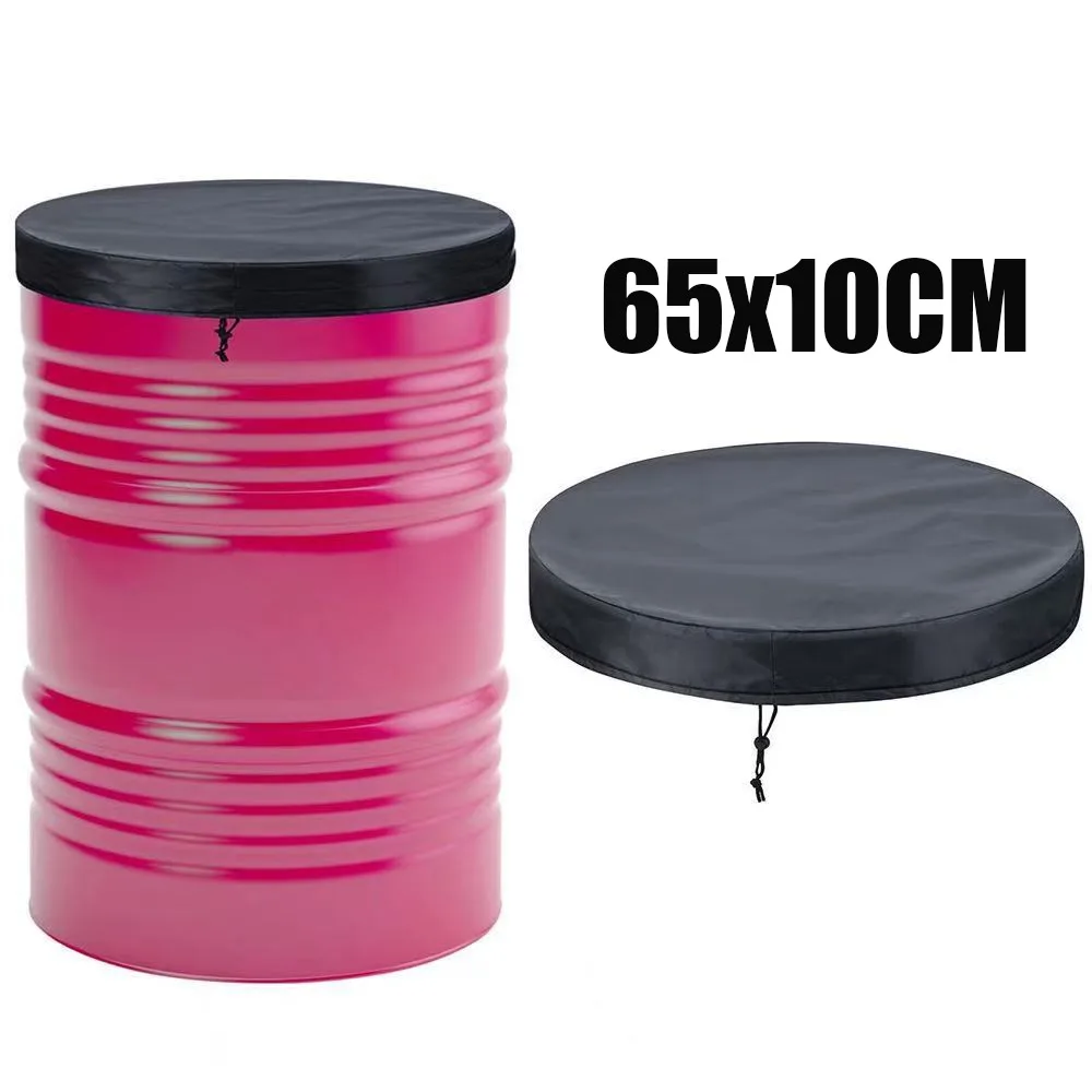 210D Oxford Cloth Rain Barrel Lid Cover Adjustable Drawstring Round Shape Drum Dust Cover Anti-UV Dustproof Drum Barrel Cover