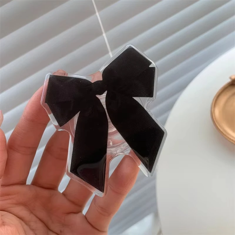 

Korean Cute Cartoon Black Bowknot Griptok Bracket For iPhone 16 Samsung Universal Phone Accessories Phone Holder Grip Tok Stand