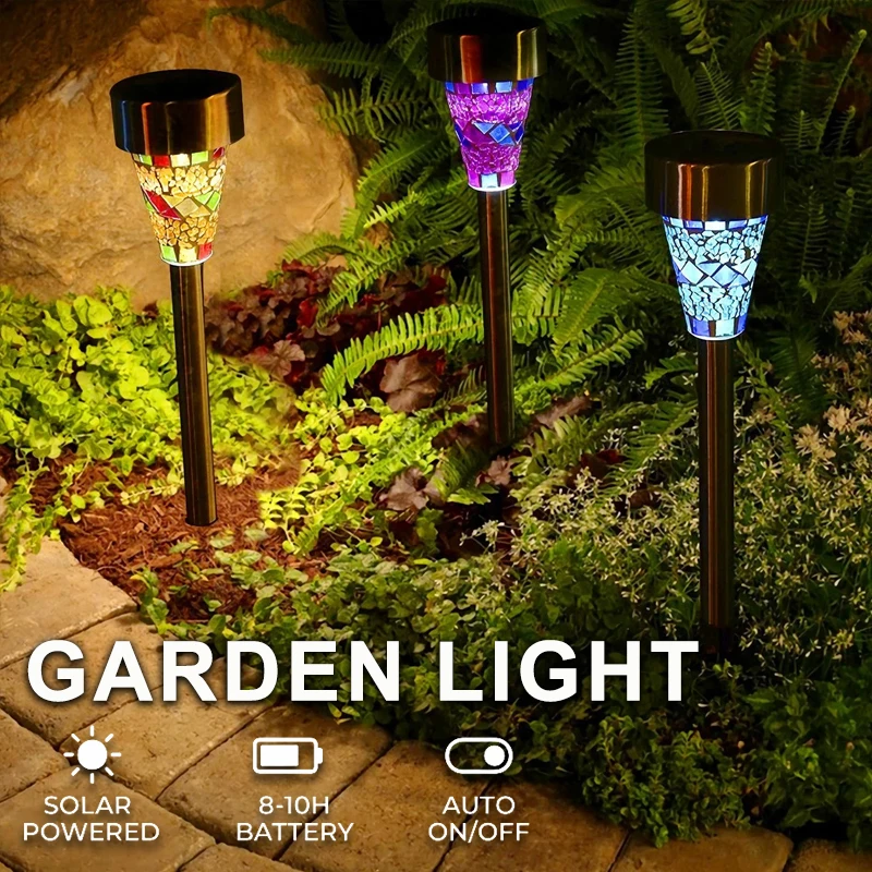 Mosaic Solar Garden Lights Outdoor Decorative Stainless Steel Stake Lights Waterproof Solar Pathway Lights