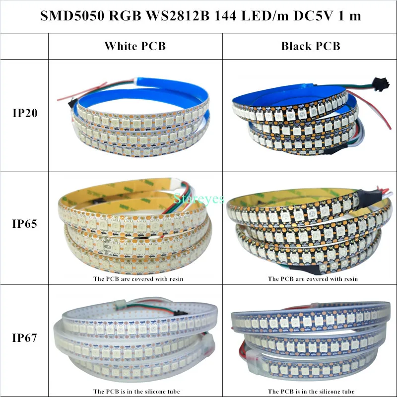 Imagem -02 - Peça Cor Mágica Smd 5050 1m Ws2812b Dc5v 144 Led m Rgb Led Tira Individualmente Endereçável Digital ic Led Fita Corda Luz 1