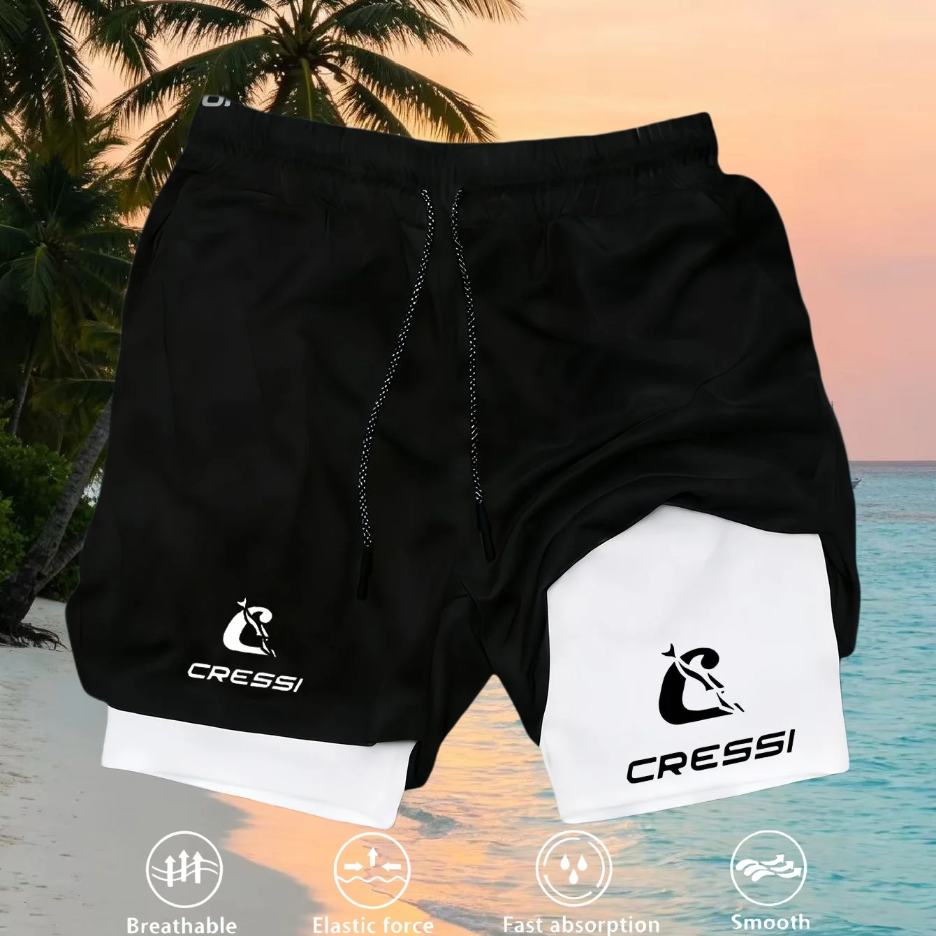 Breathable Quick Dry Men 2 In 1 Shorts Double Deck Gym Workout Running Fitness Outdoor Beach Sports Bottoms