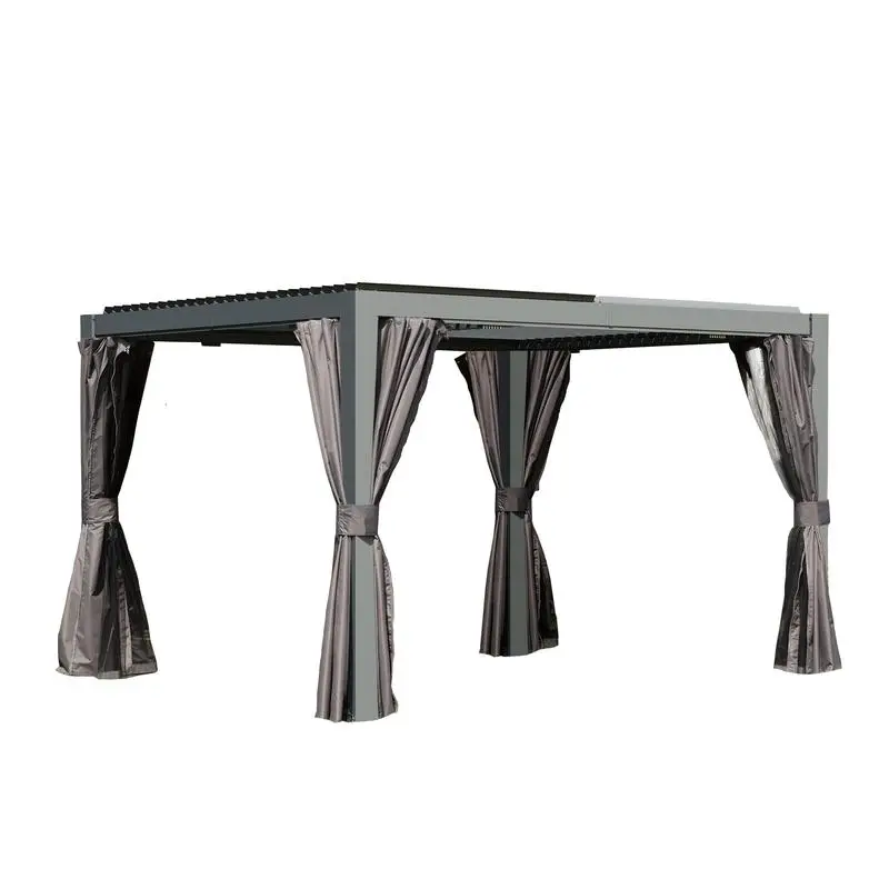 

Outdoor Louvered Pergola 10x12 FT with Adjustable Louvers Gray Color