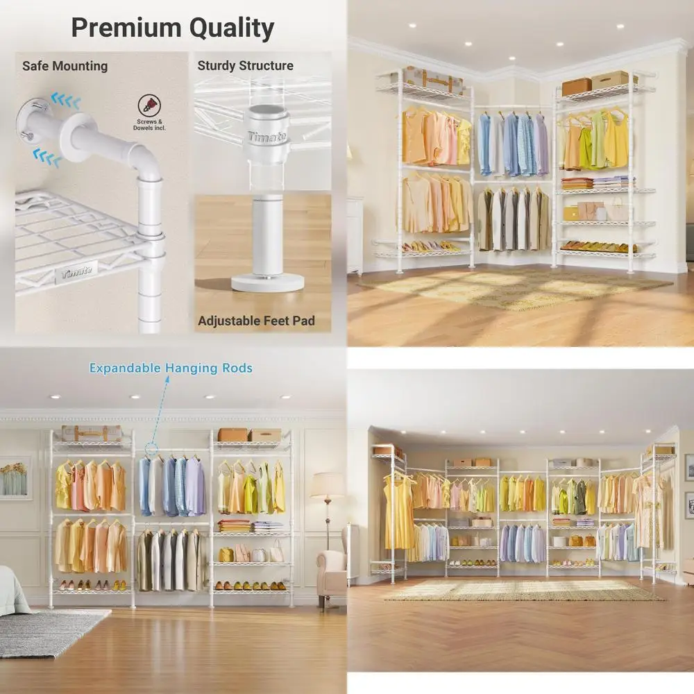 

Раздвижная усиленная L-образная вешалка для одежды, настенная регулируемая система для подвешивания одежды, белая