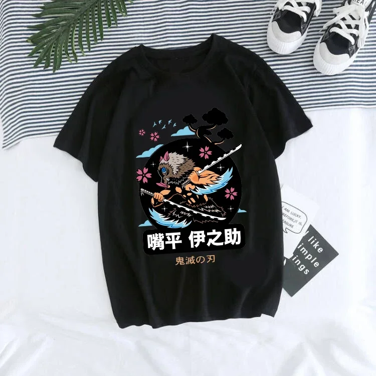 Women T-shirt Kaus Grafis Anime Demon Slayer Uniseks Tanjirou Kamado Kaus Wanita Kimetsu No Yaiba Nezuko Kaus Wanita