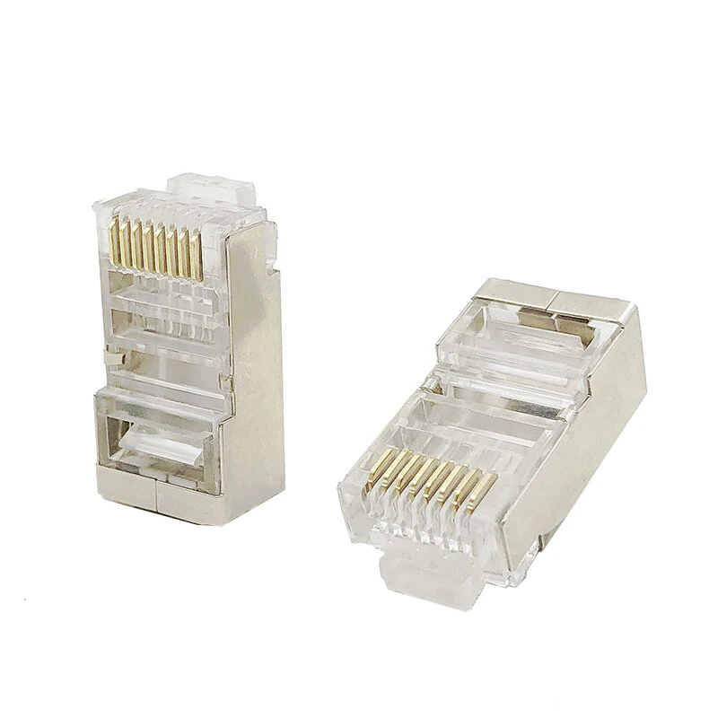 100PCS Six-piece one-piece 8P8C crystal head with shielding square-hole network cable crystal plug 1.3-inch diameter