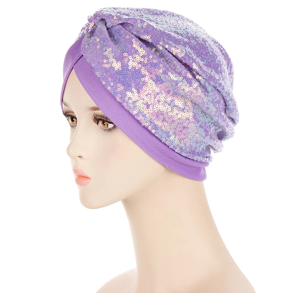 Headwear Beanie Hat Cap Twist Knot Turban Women Girl Sequin Design Chemo Head Wrap Soft Stretch Hair Loss Alopecia Fashion HT255