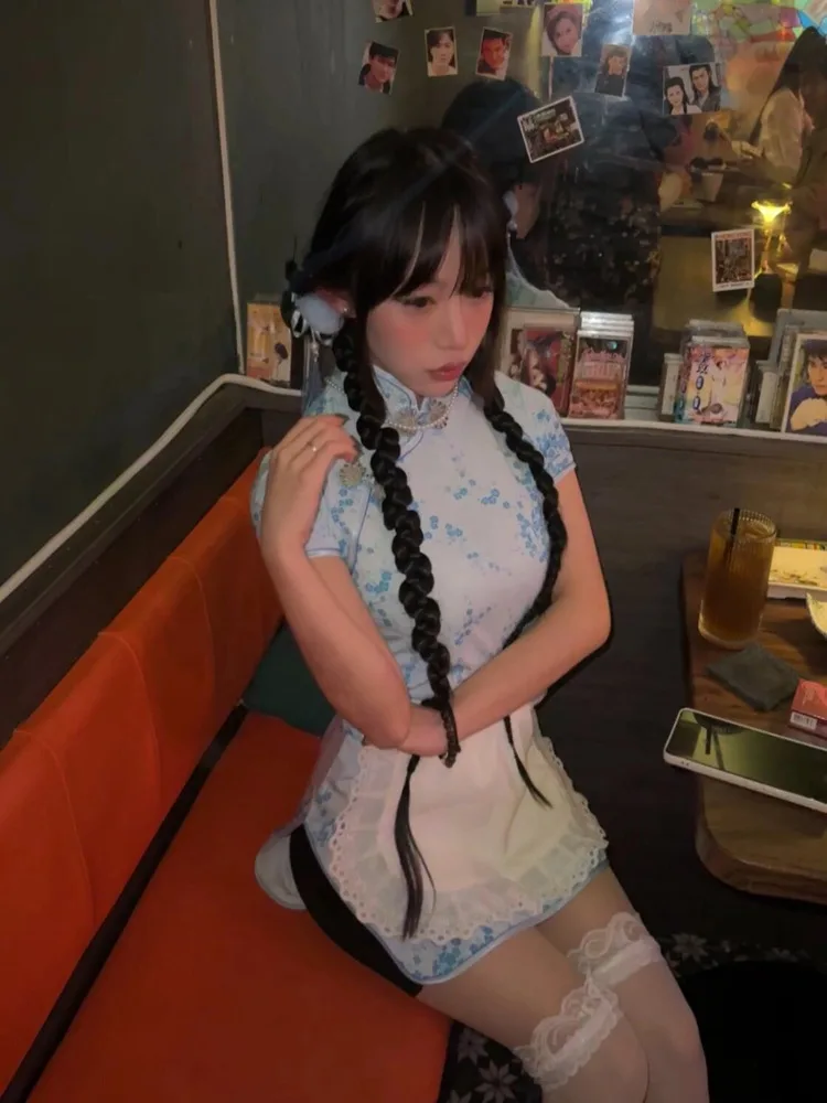 Cisas Par Cosplay New Chinese Sle  Dr Maid Lolita Set ort  round Collar Low Slit ort Sve