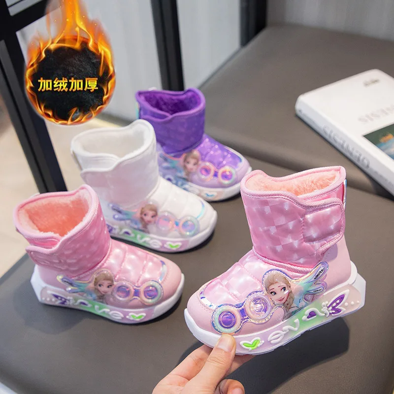 

Disney Winter Children Shoes Plush Waterproof Non-Slip Girl Frozen Princess Elsa Shoes Snow Boots Fashion Warm Outdoor Boots