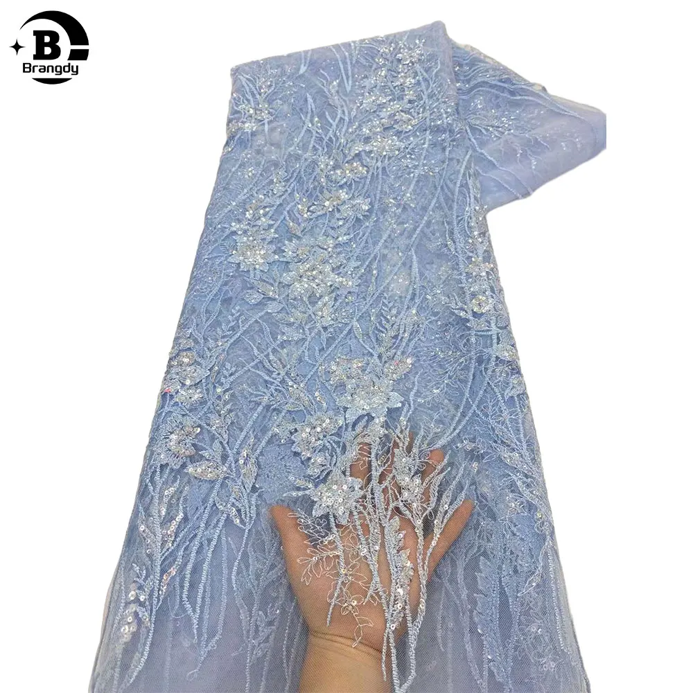 

Luxury Sequence African Beads Lace Fabric 2024 Latest High Quality French Tulle Lace Embroidery Sequins For Party Dress X4201