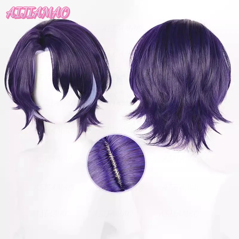 

Dr. Ratio Cosplay Wig 33cm Short Dark Blue Purple Highlights Wig Heat Resistant Synthetic Hair Dr Ratio Cosplay