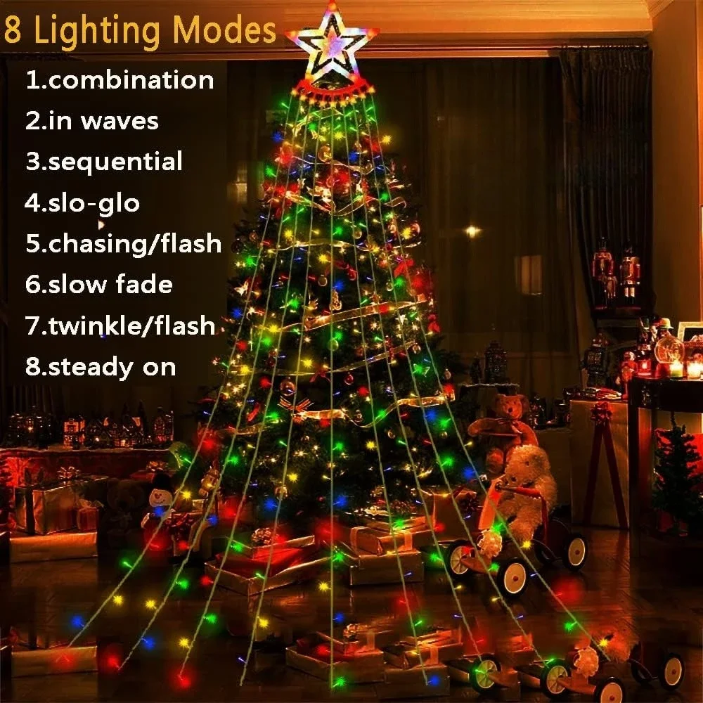 LED Five Pointed Star Waterfall Light EU Plug Outdoor Courtyard Light Starry Sky New Year Christmas Atmosphere Decorative Light