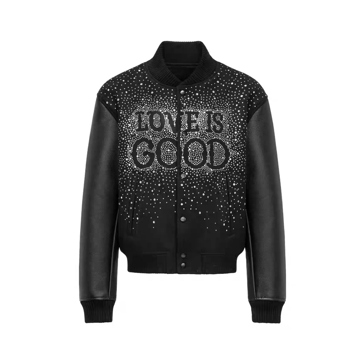 Goodbrand New 2026 High-Quality Starry Night Rhinestone Loose-Fit Long-Sleeve GOOD Baseball Jacket for Men and Women Winter