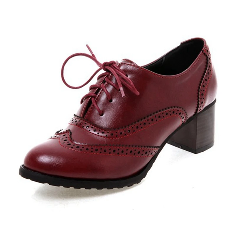 ASILETO New 2021 Women Pumps Round Toe 5.5cm Wood Heels Platform Brogue Student Carved Retro Lace-Up Classic Spring D586