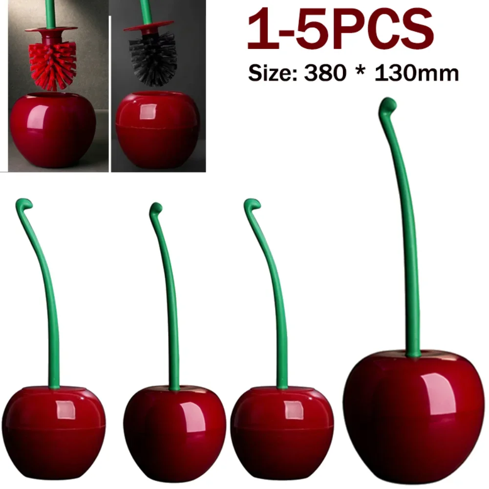 1-5PCS Cherry Shaped Toilet Brush Set Long Handle Bathroom Cleaning Brush for Household Bathroom Corner Cleaning Replaceable