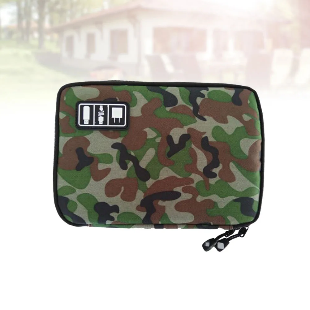 Waterproof 2 Layer Digital Storage Bag Camouflage Green Easy to Fit Backpack Handbag USB Cable Organizer Electronics Travel