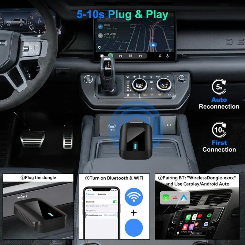 FFYY-2 محول Carplay اللاسلكي في 1، تحويل سلكي إلى Carplay/Android Auto اللاسلكي، اتصال ثابت للسيارات 2016+