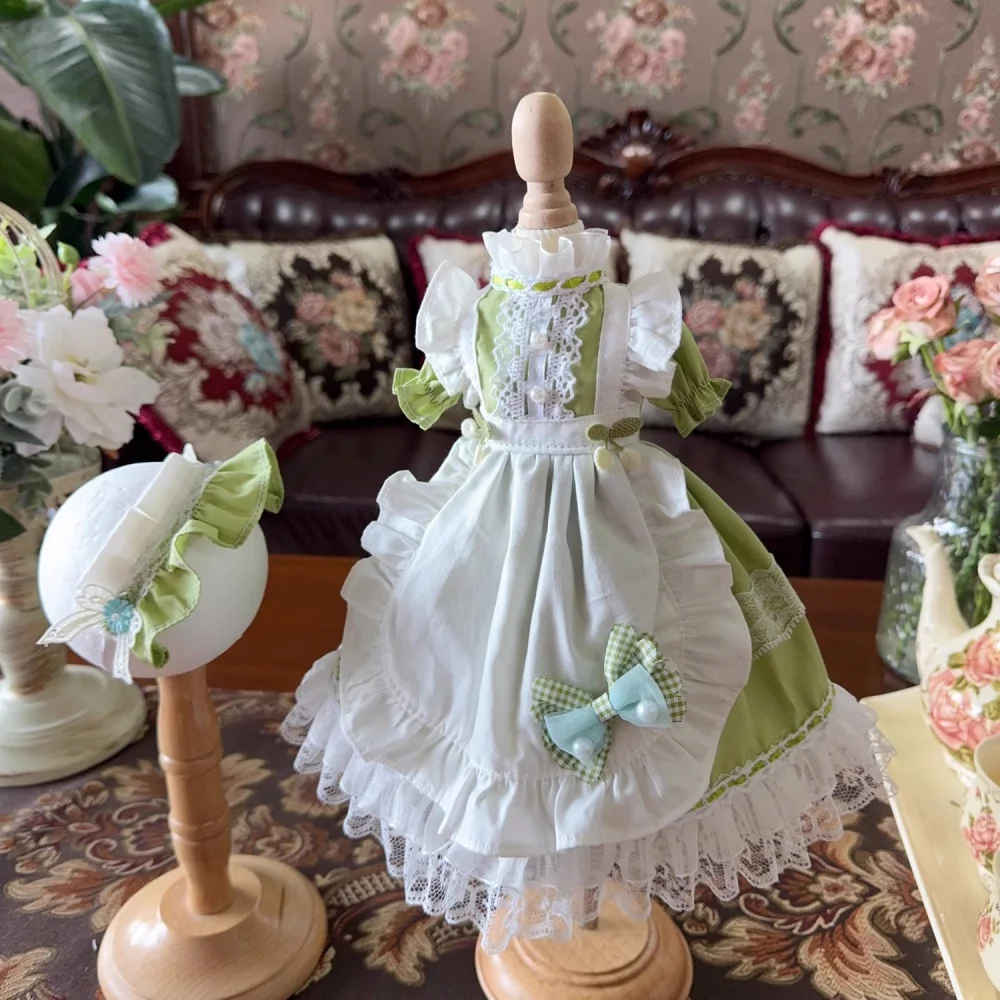 BJD doll clothes fit into 1/3 1/4 1/6 Blythe size light green short sleeve bow long skirt dress doll accessories