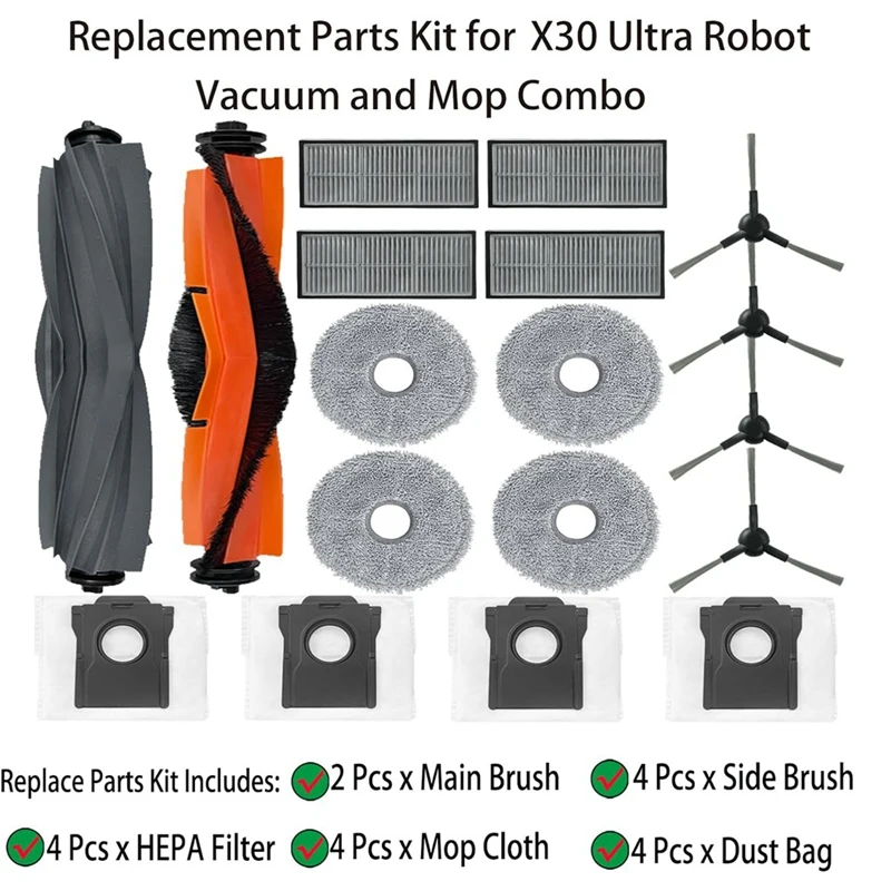 Jdzd-ロボット掃除機モップコンボ,メインブラシ,HEPAフィルター,モップパッド,ダストバッグ,Dreame x30 ultra用アクセサリーパーツ,モップアクセサリー