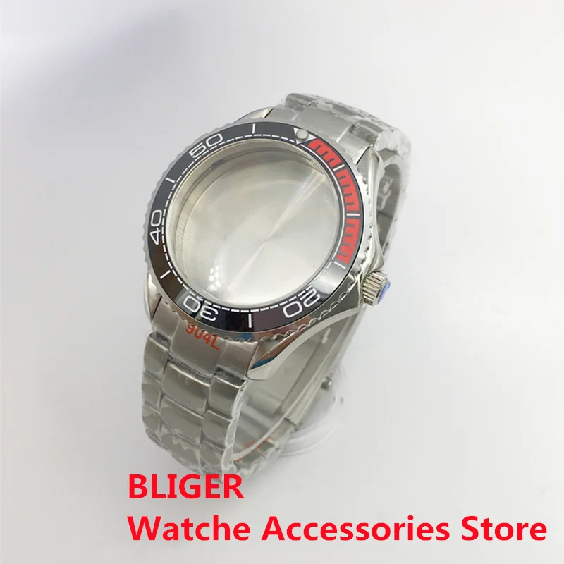 BLIGER 41mm Silver Strap Stainless Steel  Sapphire Glass Orange Ceramic Bezel  Fit NH34NH35ETA2836 PT5000 8215 2813 Movement