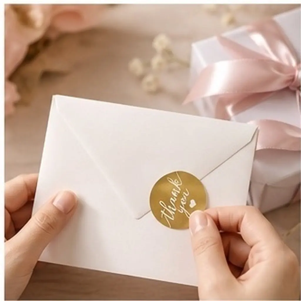 1 Roll Gold Thank You Sticker Adhesive Labels Sealing Sticker for Gift Bags Packaging Baking Envelopes Sealing Labels