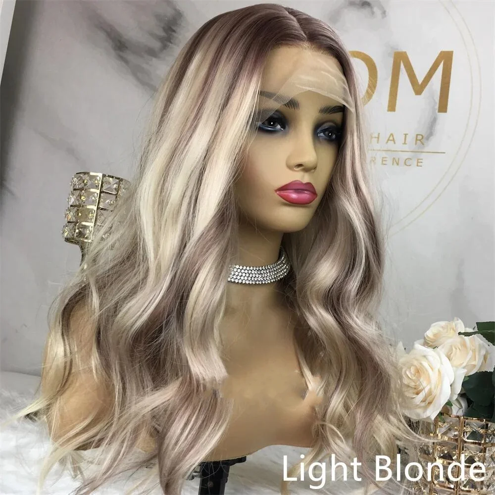 Soft 180Density 26Inch Ombre Ash Blonde Gray Body Wave Long Lace Front Wig For Women With Baby Hair Preplucked Daily Glueless