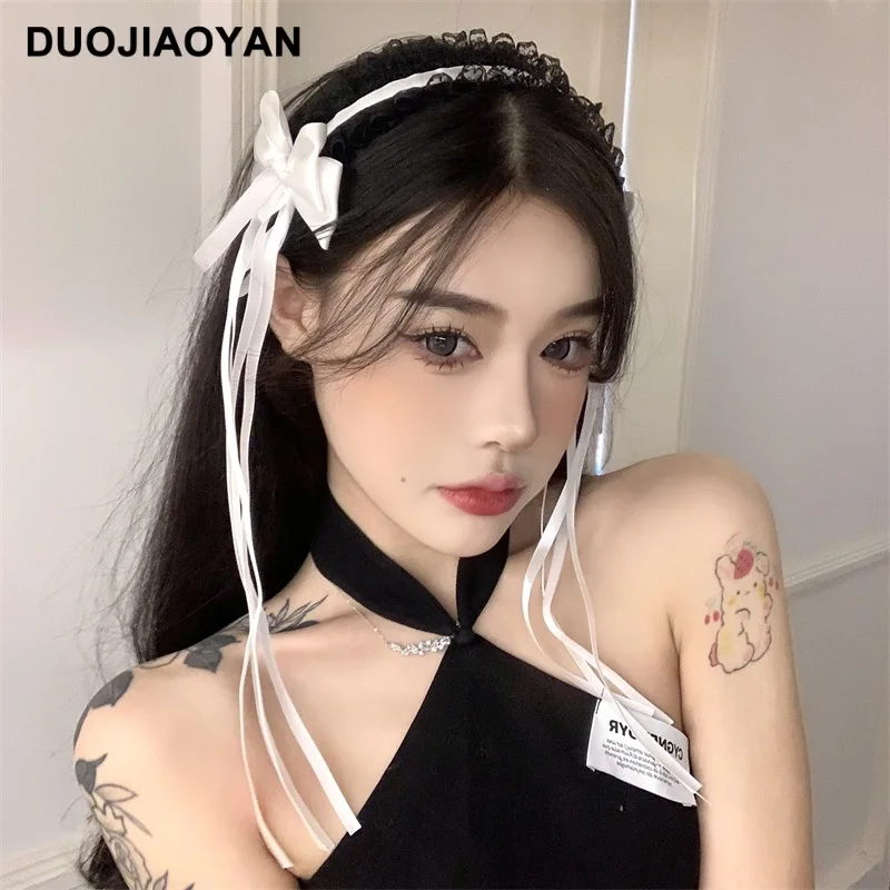 Nowa koronkowa łuk pałąk japoński Lolita Lolita długi Streamer słodki Anime pokojówka włosów akcesoria hurtownia