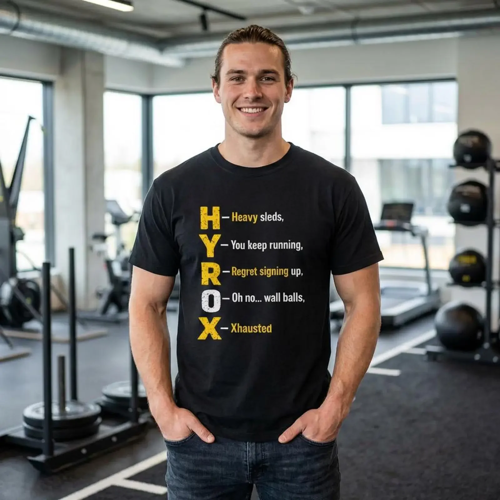Hyrox Hybrid Athlete T-Shirt für Läufer, Fitness-Enthusiasten, Vintage-Look, Leicht Ausgewaschen, Bequem, Modische Designerkleidung
