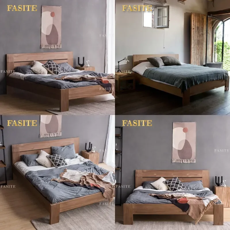For 1.8m 1.5m Bed Frame Imported Teak Pure Solid Wood Double Bed Master Bedroom Furniture Large Size Durable Natural Finish