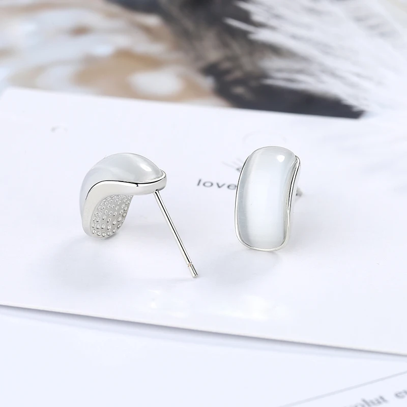 

Геометрические изогнутые серьги-гвоздики с опалом, медные, романтические, розово-золотистые/белые, женские, модные, аксессуары для пирсинга ушей, ювелирные изделия, лучшие подарки