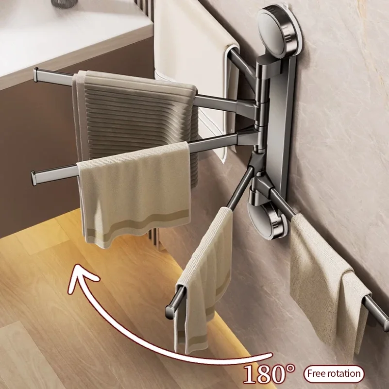 

No Need To Drill Suction Cup rotating towel rack multi-bar folding rack towel rack Bathroom bath towel rack Kitchen storage rack