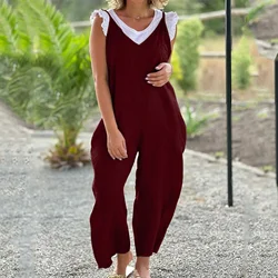 Woman Casual Jumpsuit Women Loose Long Bib Pants Wide Leg Zipper Jumpsuits Baggy Rompers Overalls With Pockets Combinaison