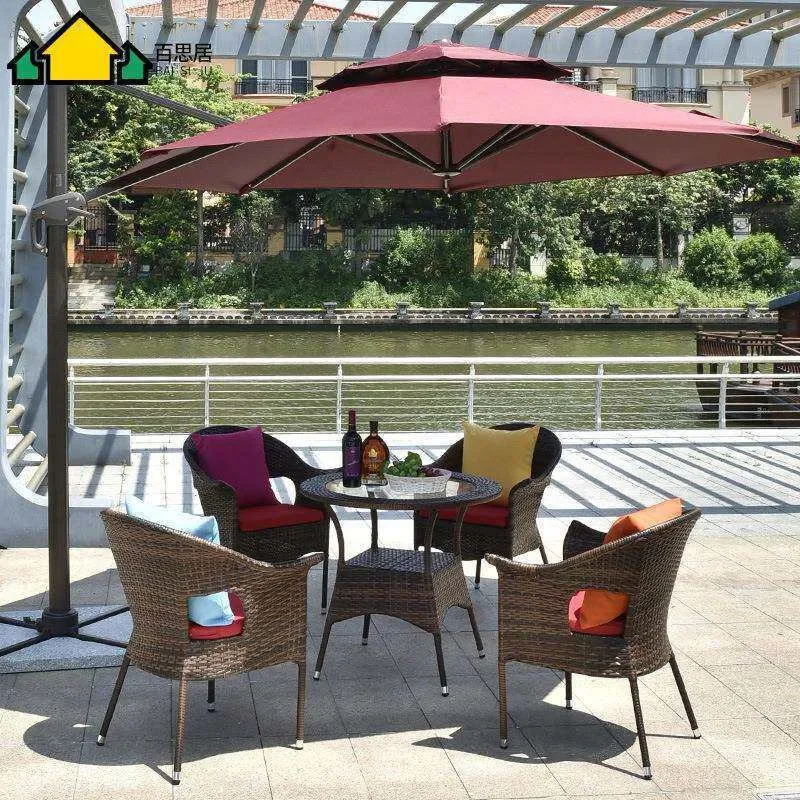 for Balcony Leisure Rattan Table and Chair Set Creative Courtyard Cafe Rattan Chair Coffee Table 5 Piece Outdoor Furniture