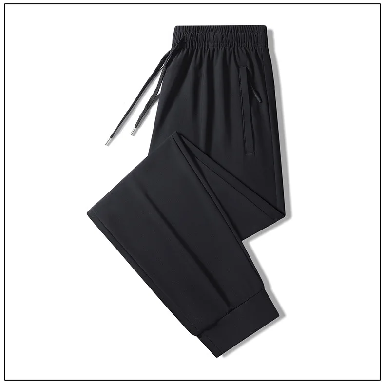 Herren Sommerhose aus Eisseide mit weitem Bein und Reißverschlusstaschen, atmungsaktive Jogging-Sporthose, lässige lange Hose – Detail 7