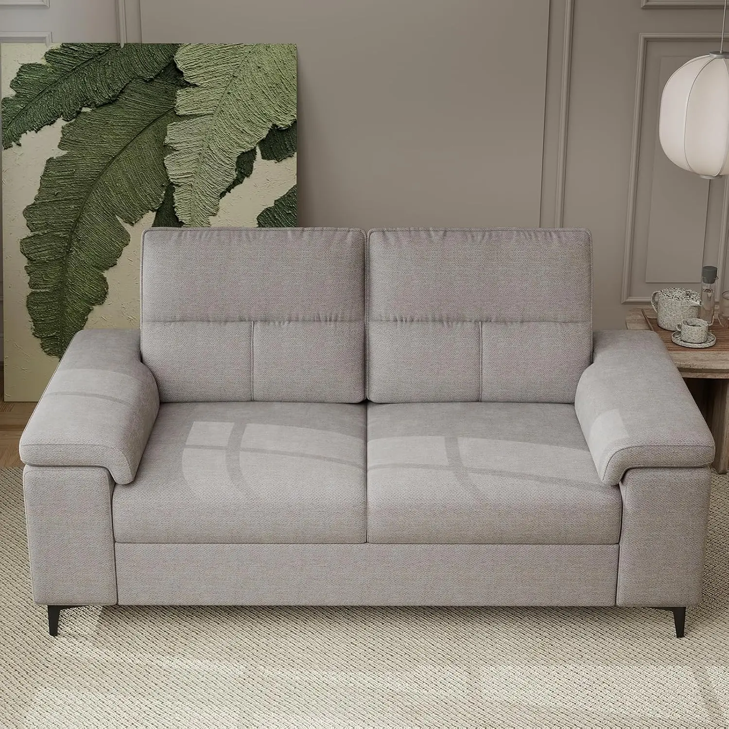Deep Seat Chenille Loveseat 2-Seater Convertible Armrest Removable Cover High Leg Living Room 8