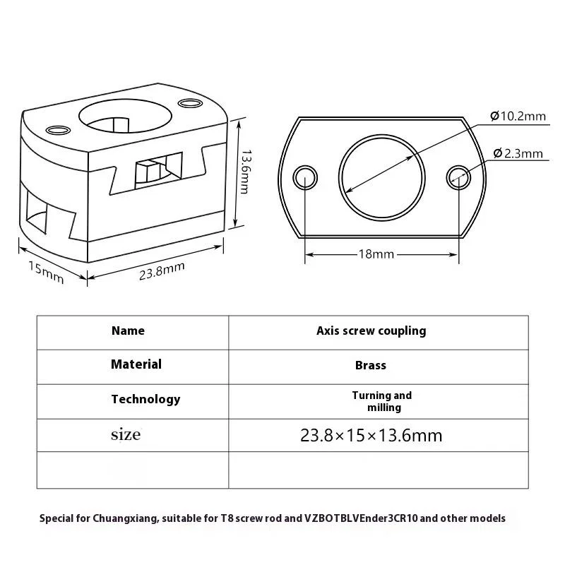 Accoppiamento Oldham compatibile CR10 CR10S Pro T8, parti della stampante 3D con letto caldo con vite in ottone con asse Z da 8 mm