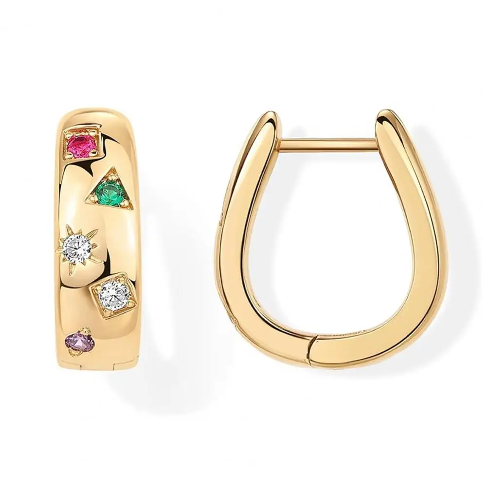 Colorful U-shaped Earrings Huggie Earrings Set Multi-shaped Colorful Rhinestone Jewelry Polished Metal U-shaped for Party