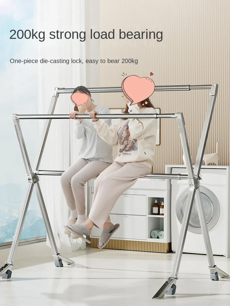 Stainless steel clothes rack floor folding indoor home balcony outdoor double-pole bask in the quilt artifact rack telescopic