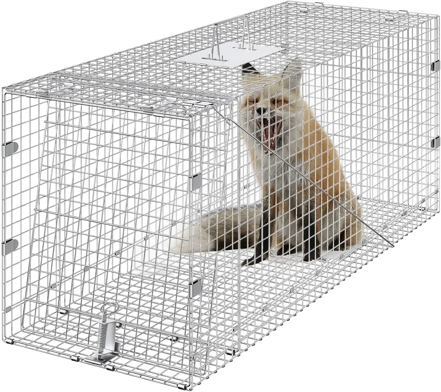 

Live Animal Cage Trap, 42" x 16" x 18" Humane Cat Trap Galvanized Iron, Folding Animal Trap Cage
