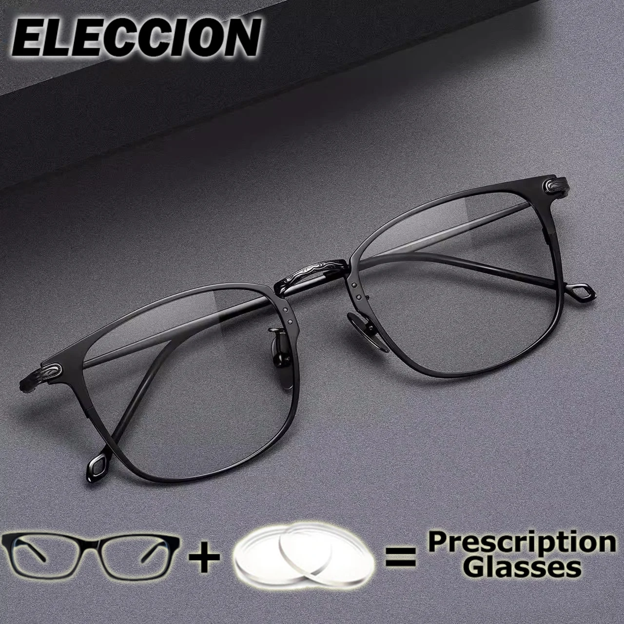 

ELECCION Prescription Reading Glasses Titanium Square Men Women Eyeglass Frame Optical Lenses With Recipe Anti Blue Light Myopia