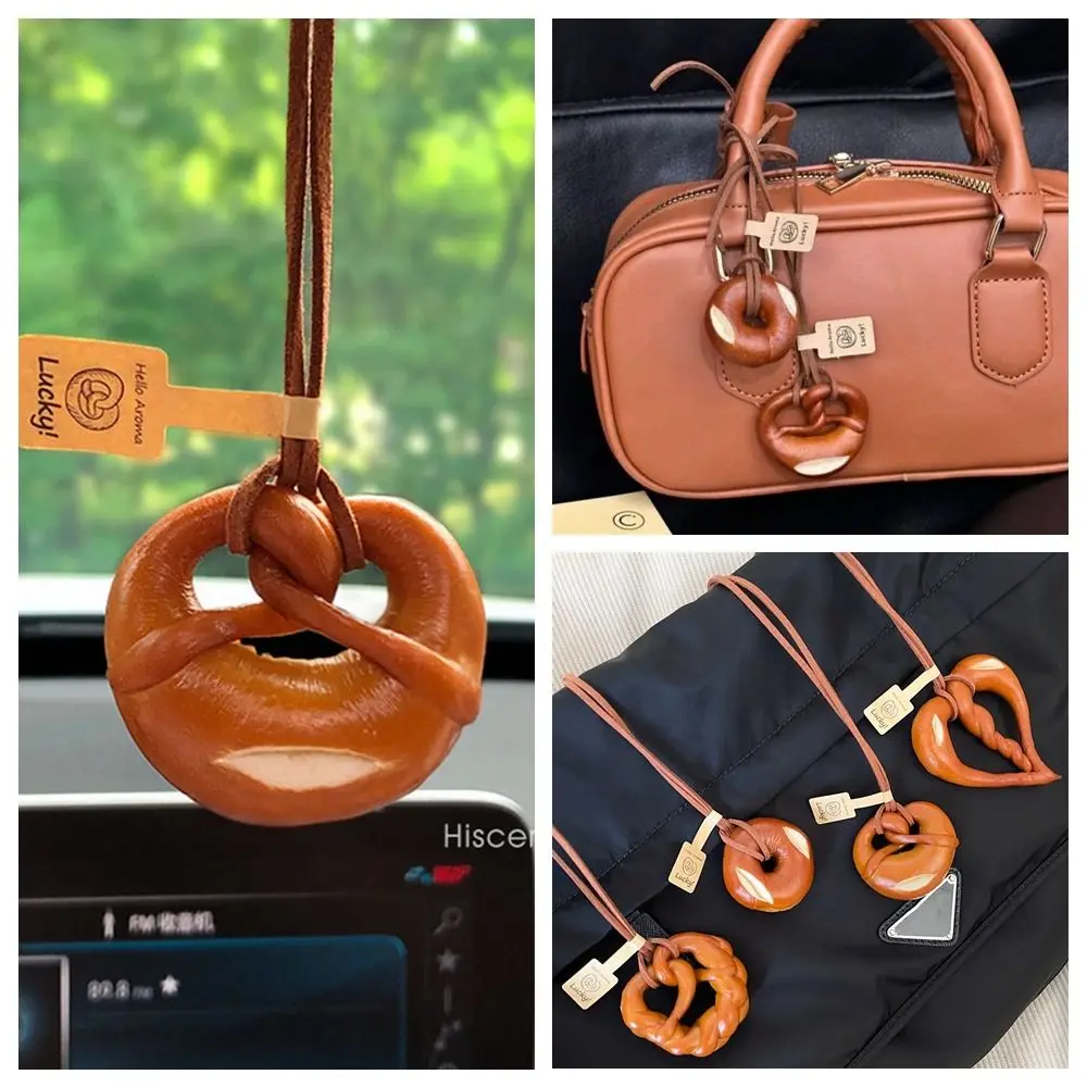 Precioso llavero con colgante de pan alcalino Bagel, llavero de cuerda Pretzel, bonito colgante Interior de coche, bolsa de croissant, accesorio de regalo