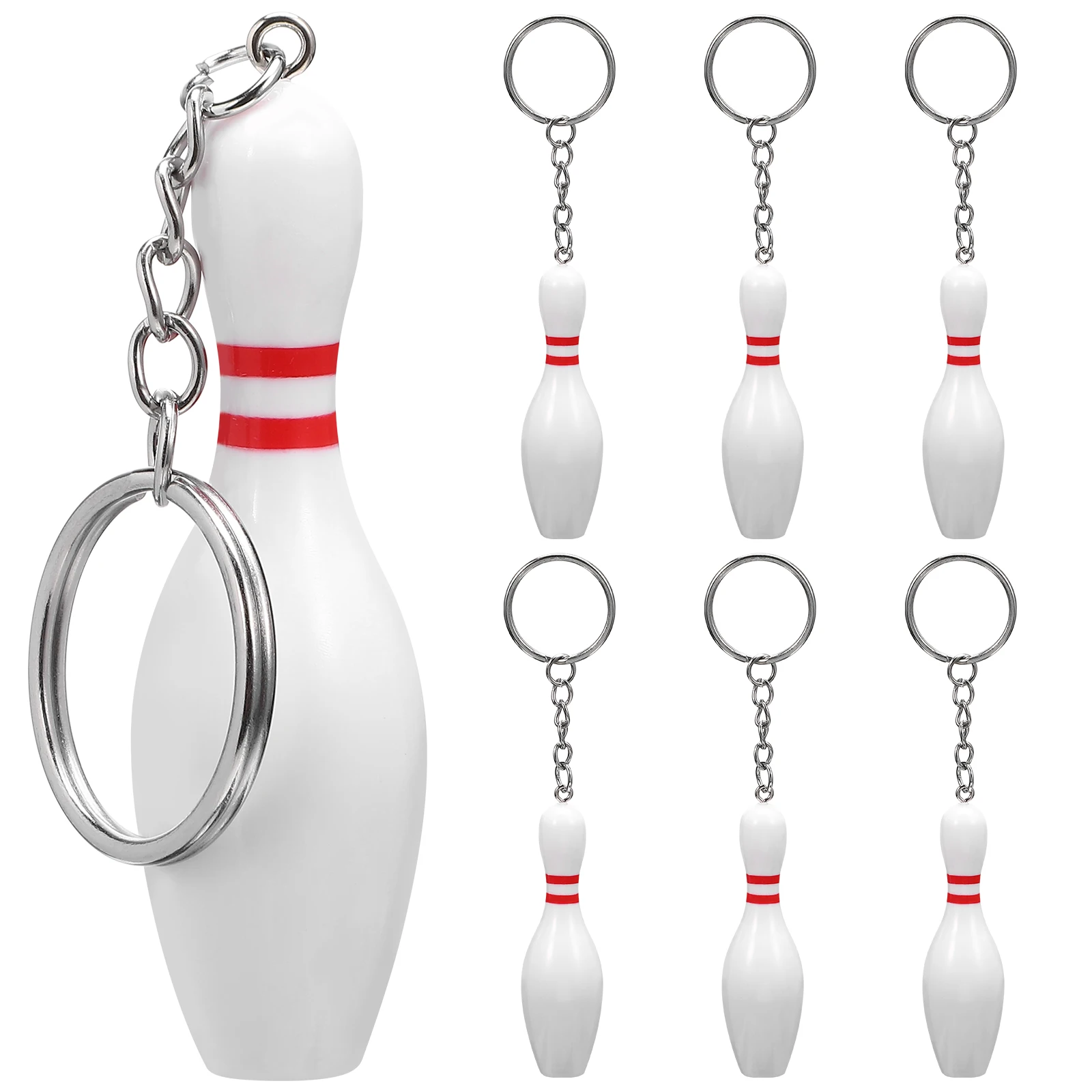 

8pcs Bowling Keychains Memorabilia Bowling Pin Pendants Plastic Metal Bag Pendant Charm Party Decoration