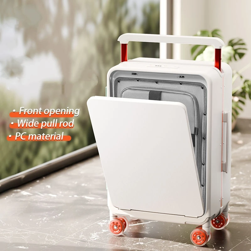 Front Laptop Pocket Suitcase Wide Handle Travel Suitcase Men 20'' Carry-On Luggage Women PC Aluminum Frame Trolley Case 24''