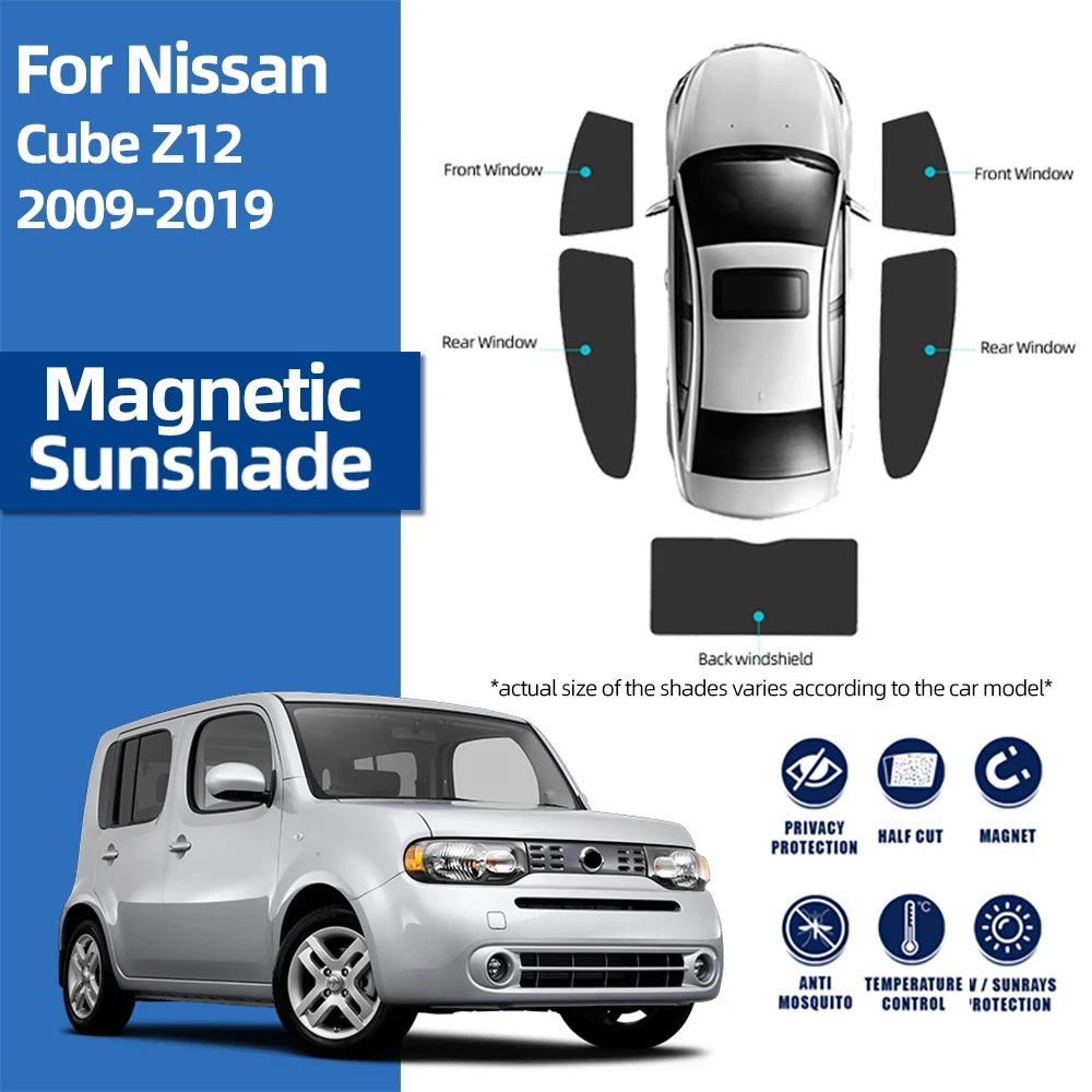 For Nissan Cube Z12 2009-2019 Magnetic Car Sunshade Shield Front Windshield Curtain Rear Side Baby Window Sun Shade Visor