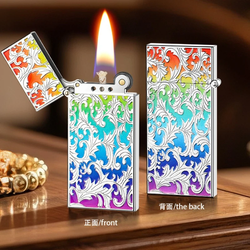 

Metal Retro Ultra-thin Inflatable Lighter Windproof Open Flame Classic Grinding Wheel Gas Lighter Men's Smoking Accessories