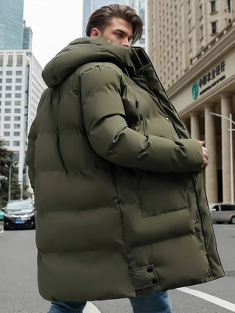 سترات شتوية للرجال بغطاء للرأس بسحاب كامل مبطنة - معطف مقاوم للرياح مع سحاب كامل الطول - ملابس خارجية للطقس البارد للتزلج